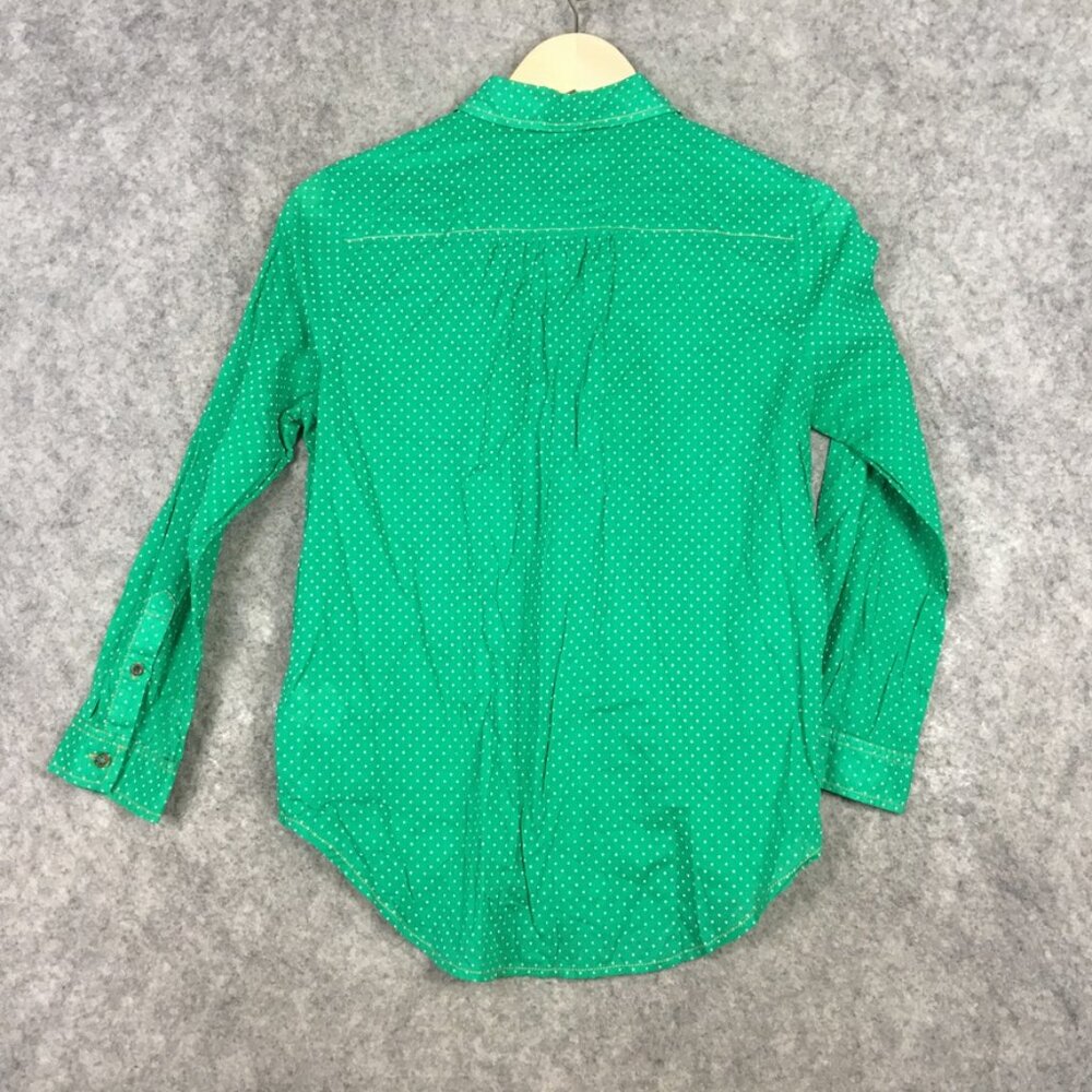 Anthropologie Maeve Top 2 Blouse Button Up Green Polka Dot 3/4 Sleeve Career - Picture 12 of 13